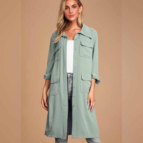 Lulu’s Franki Blue Button Down Trench Coat XS - Picture 1 of 12